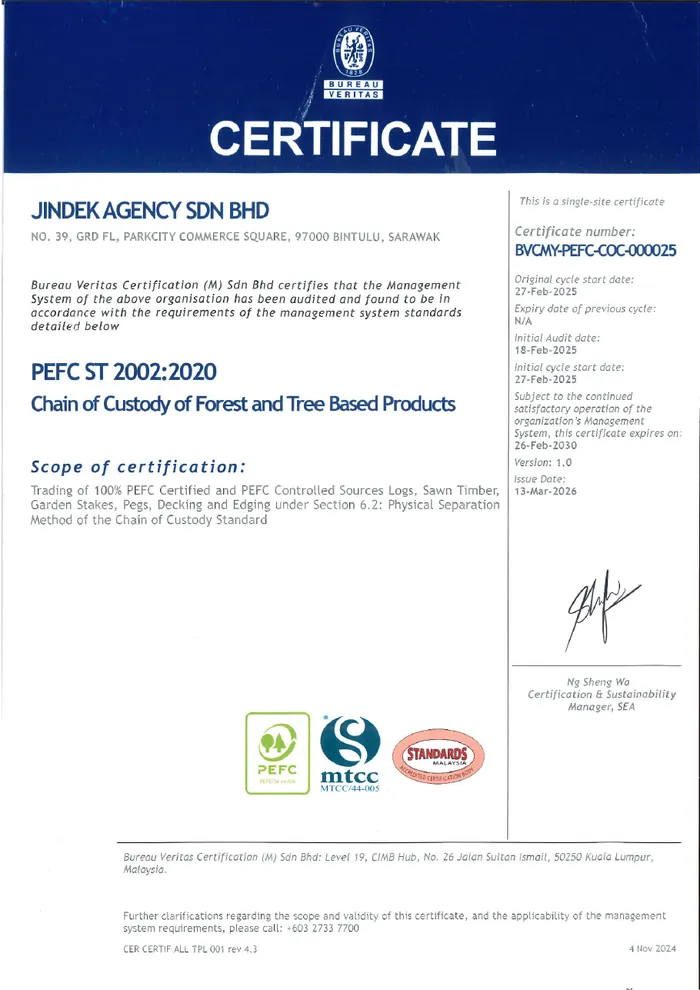 PEFC Chain of Custody certificate preview